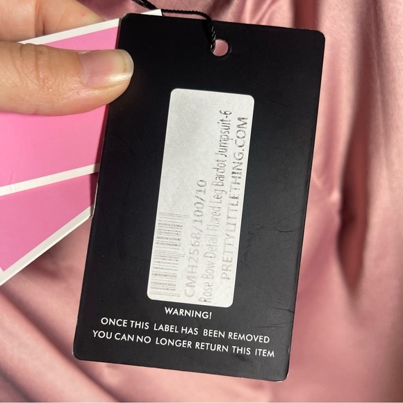 NWT Pretty Little Thing Womens 2 Pink Barbie‎ Off Shoulder Bow Flare Jumpsuit - Picture 16 of 16